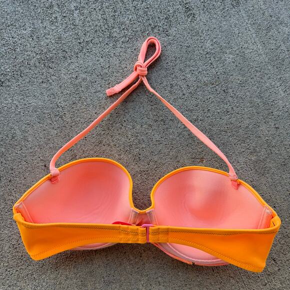 Victoria's Secret 34DD The Flirt Bandeau Bikini Coral Pink Orange Color Block - Picture 2 of 5